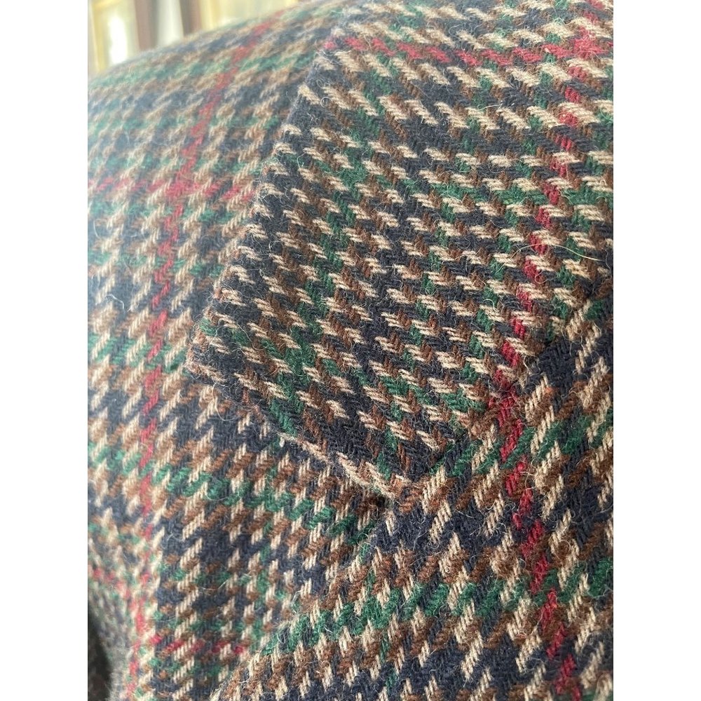Vintage 1990s Hounds Tooth Plaid Wool Blend Womens Blazer 14 Petite - Picture 7 of 12